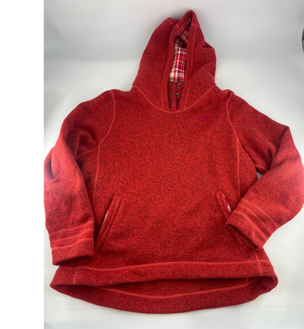 North Face Sweatshirt Womens XXL Pullover Red Rust Pockets Plaid warm Thick